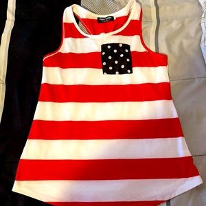 Red, white , shirt shirt fairly new. Worn one time